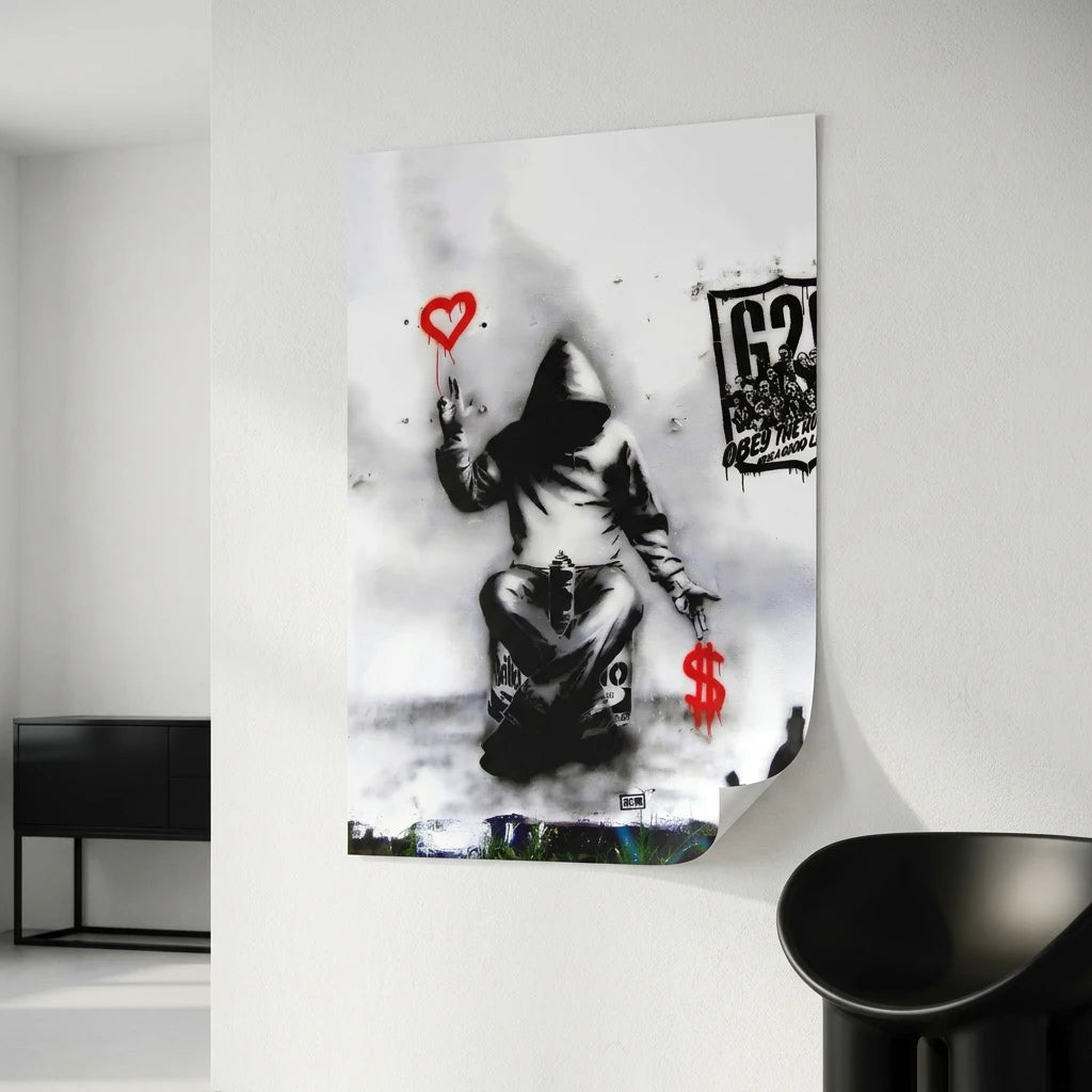 Tableau street art Love Over Money inspiration Banksy