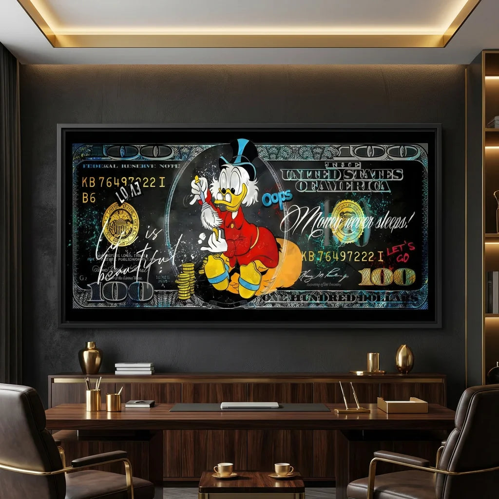 Tableau street art Picsou avec billet de dollars