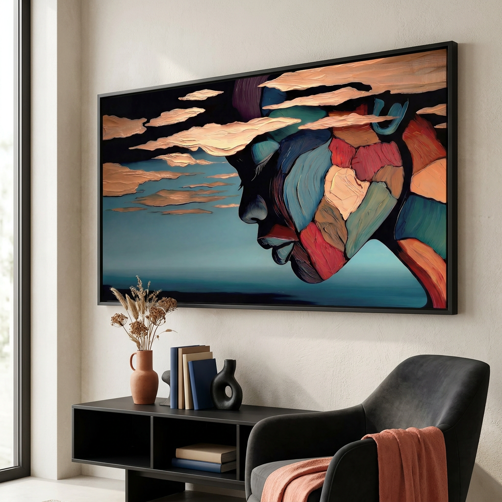 Tableau visage femme abstrait coloré