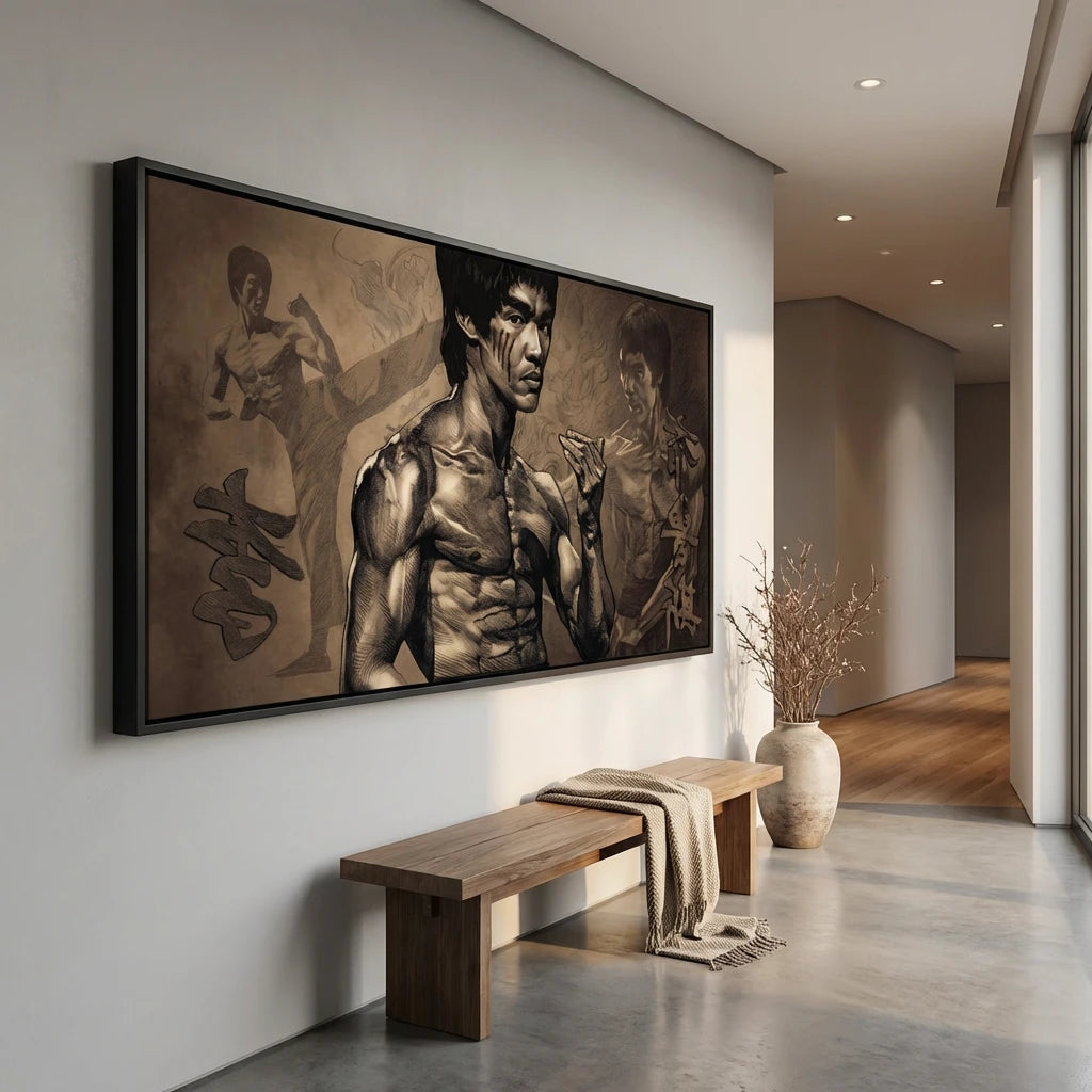 Tableau Bruce Lee XXL - 50x100cm / Cadre noir - Tableau Star