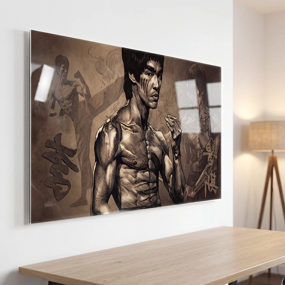 Tableau Bruce Lee XXL - 180x100cm / Toile tendue sur châssis - Tableau Star