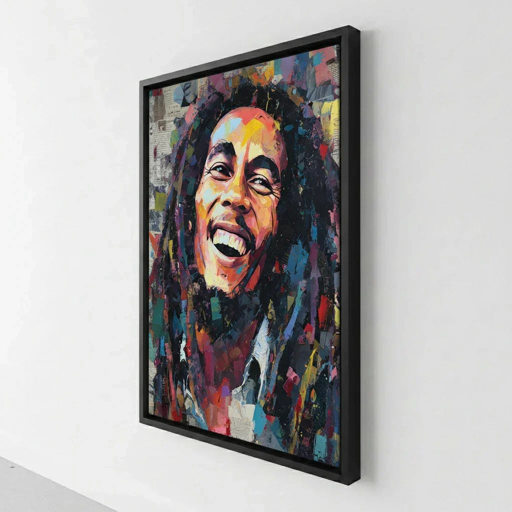 cadre flottant noir tableau bob marley portrait coloré