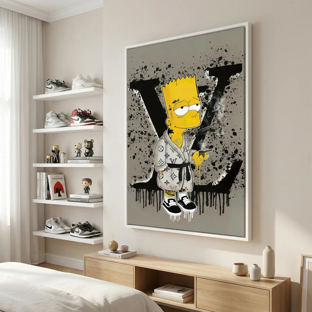 Tableau Bart Simpson Louis Vuitton - 40x60cm / Cadre blanc - Tableau Animation