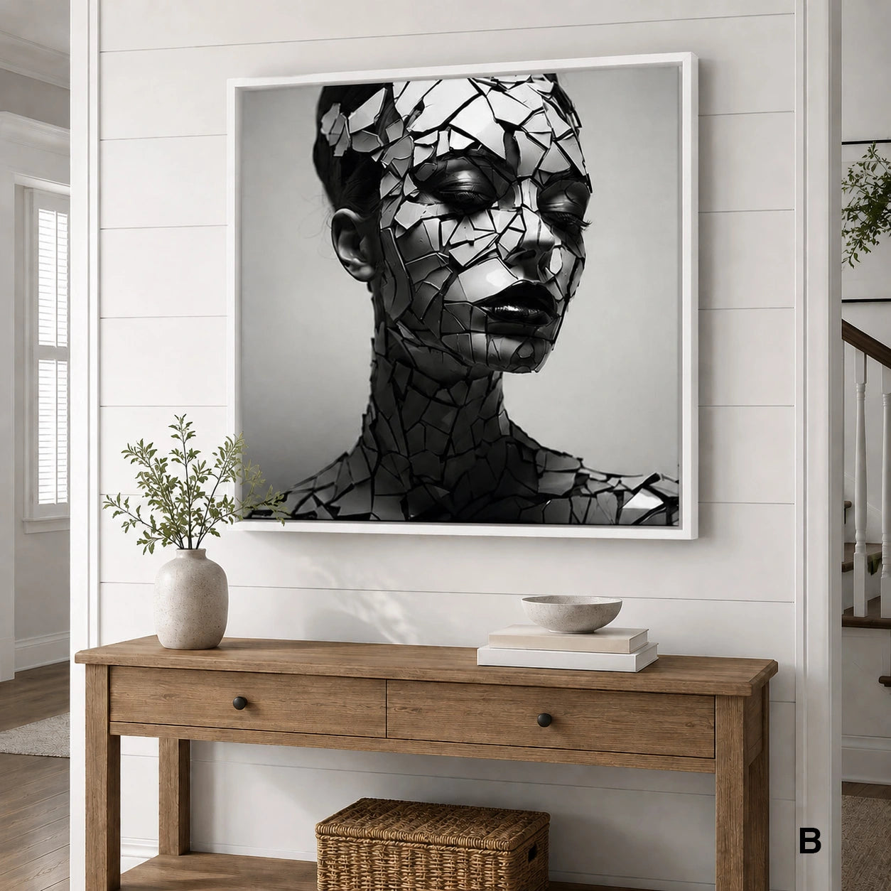 Tableau Moderne Femme Destruction - 40x40cm / Cadre Blanc / B - Tableau Moderne