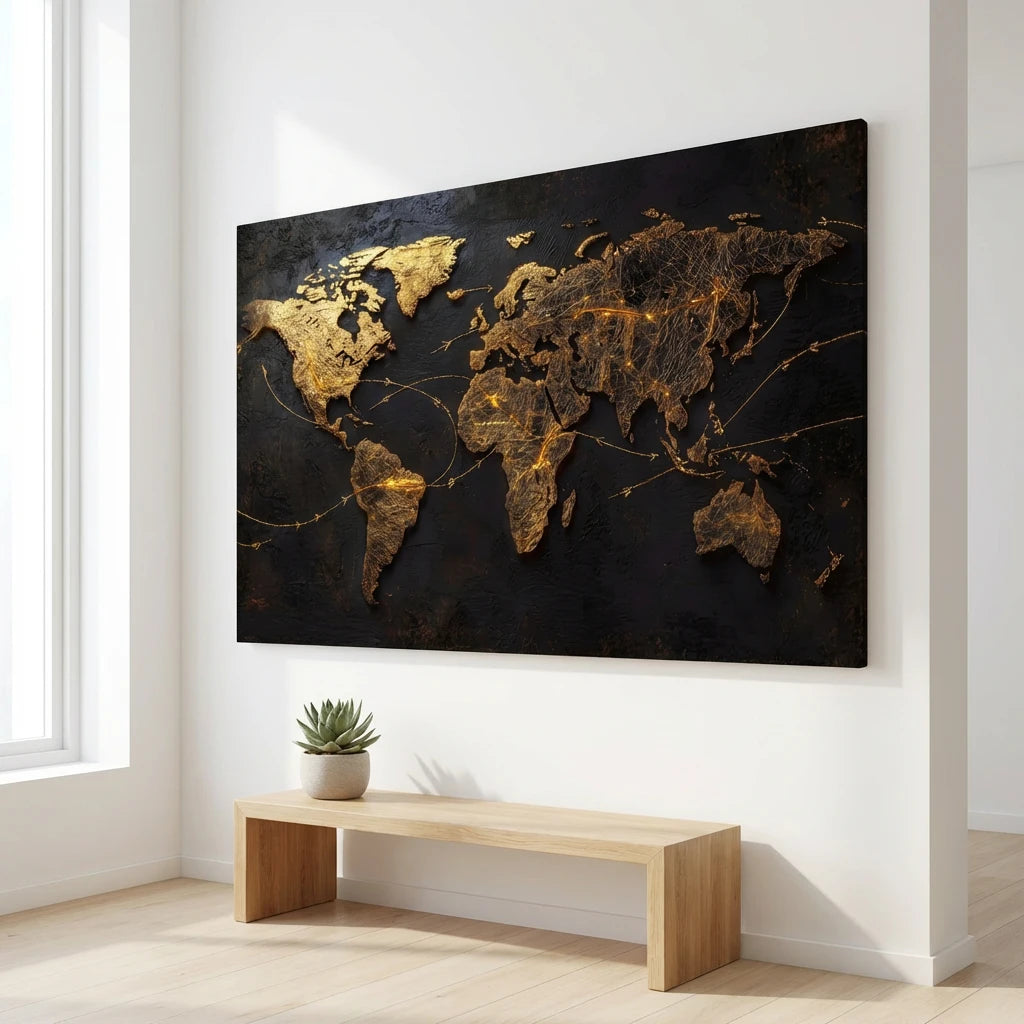 World Map Art Print - 16 x 32 in Stretched Canvas Print World Map Art Print