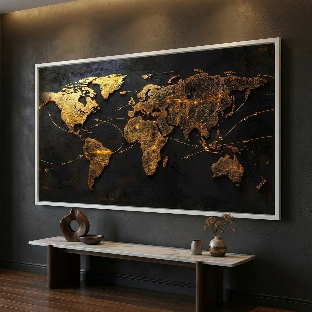 World Map Art Print - 20 x 40 in White Floating Frame World Map Art Print