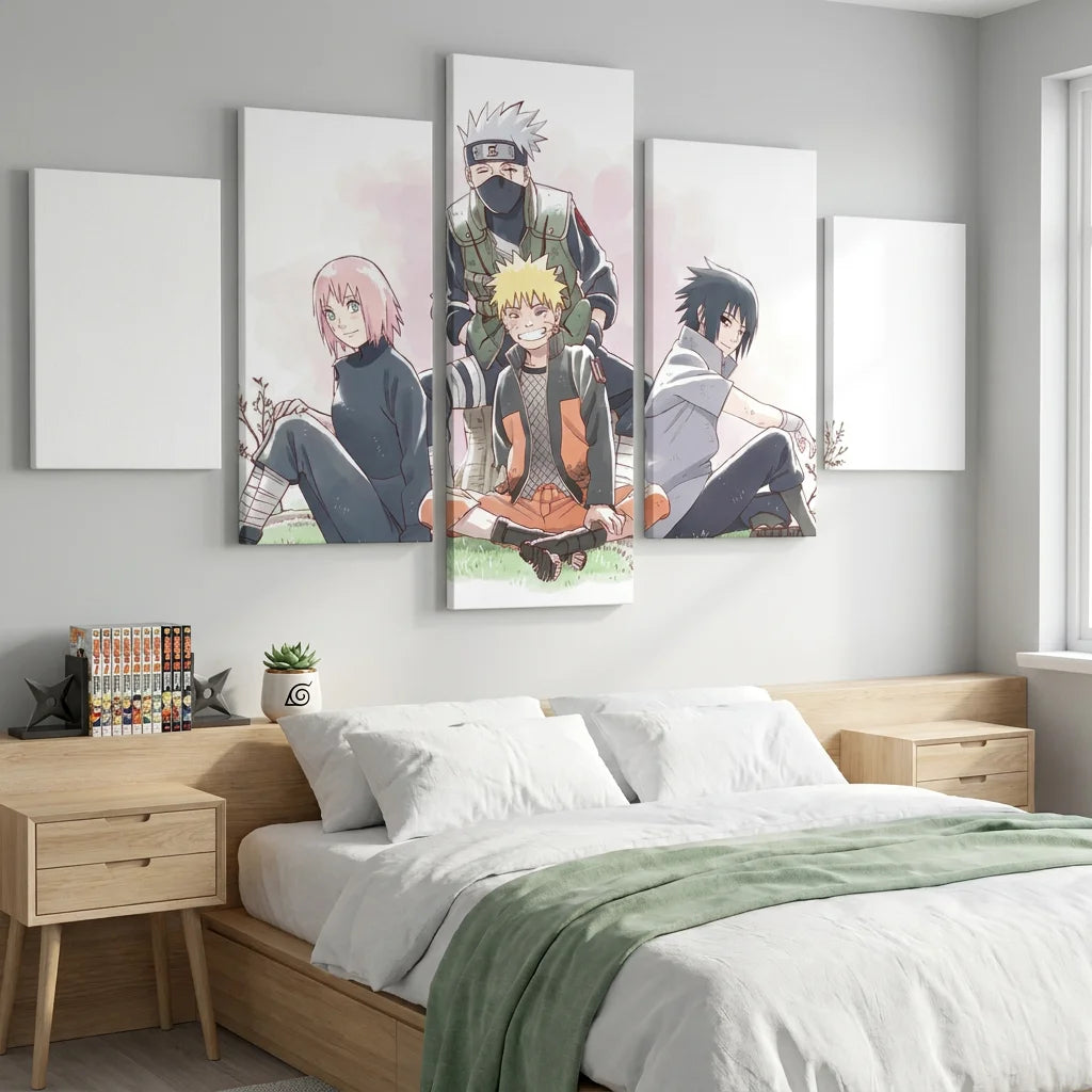 Tableau Naruto 5 parties ambiance douce et nostalgique