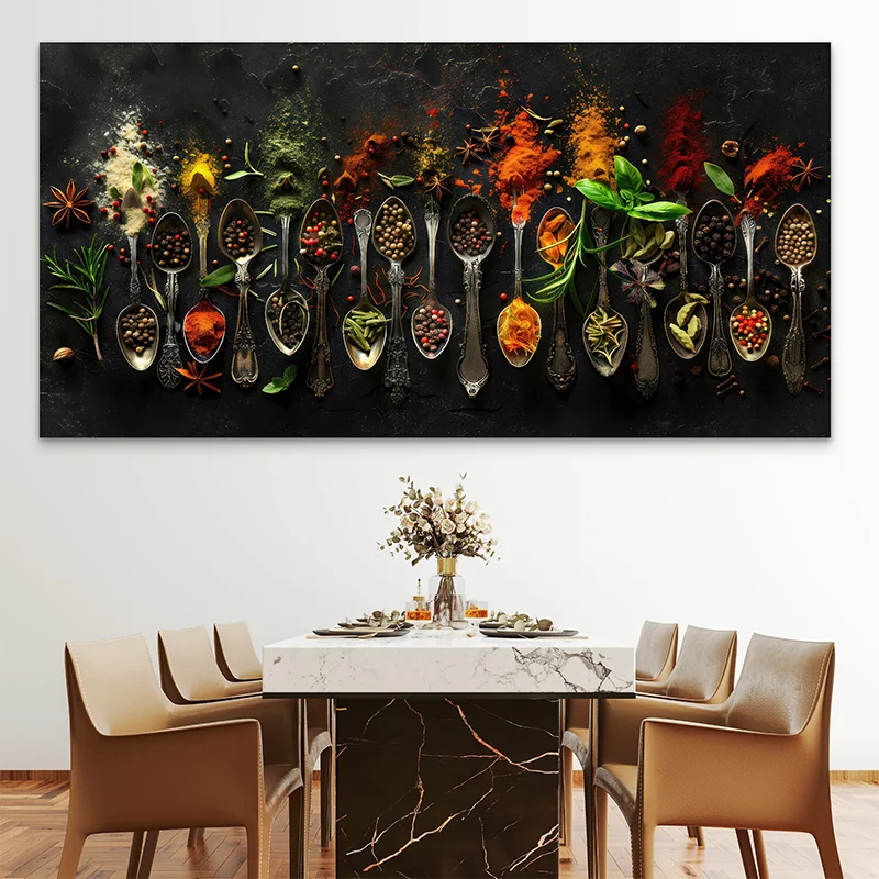 Tableau cuisine Symphonie d'Épices - décoration murale gastronomique colorée