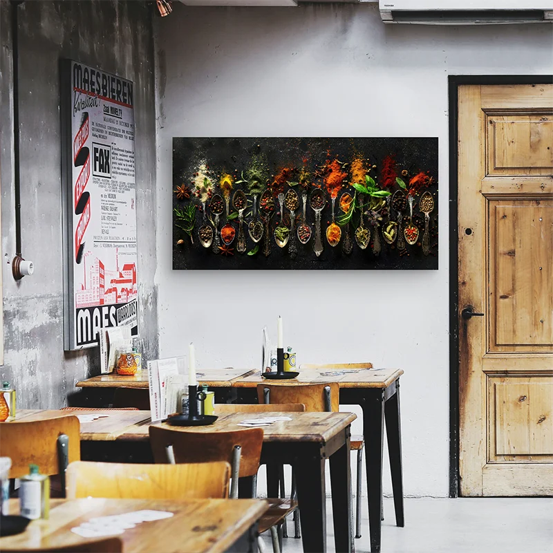 Tableau moderne d'épices colorées - décoration sensorielle pour cuisine et salle à manger