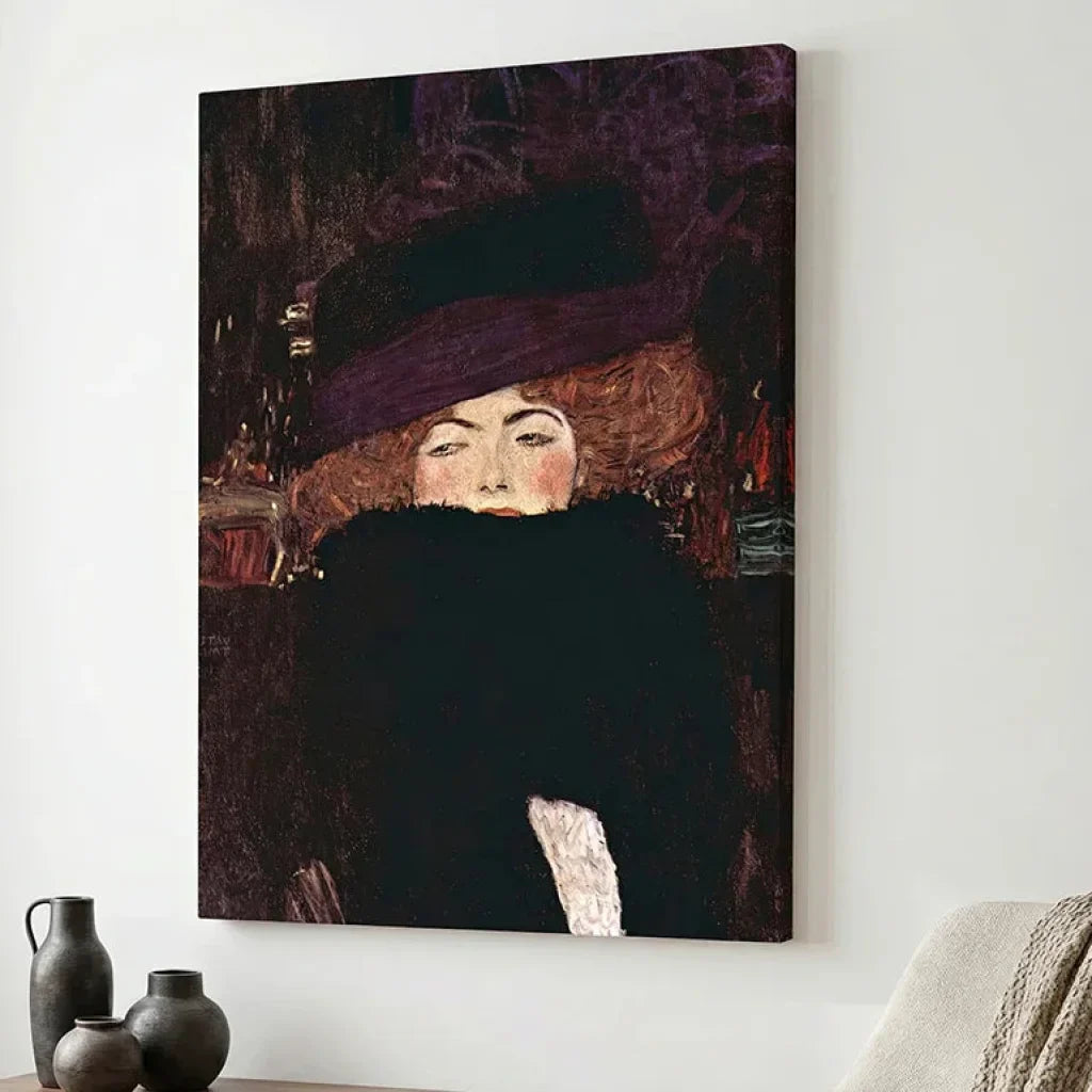 Art reproduction Gustave Klimt Woman with a Hat, timeless portrait style