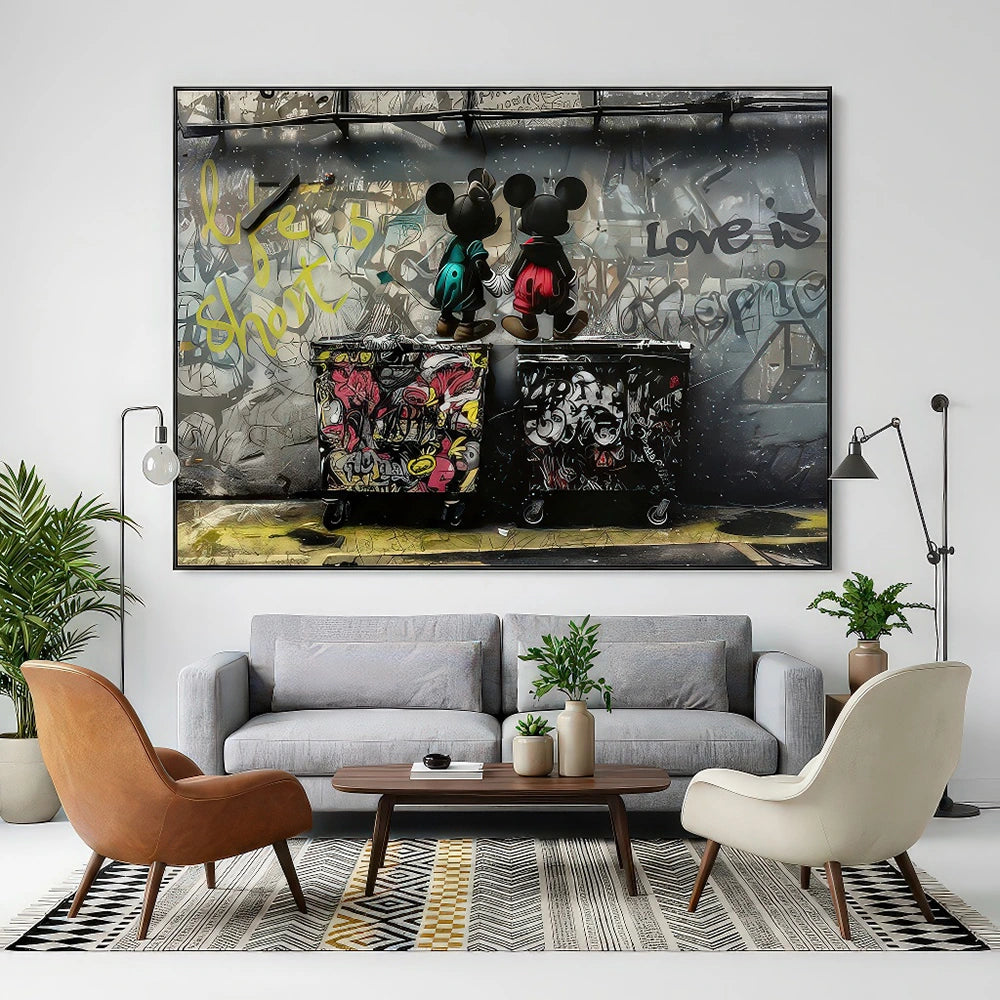 Tableau graffiti Mickey art urbain pour salon contemporain