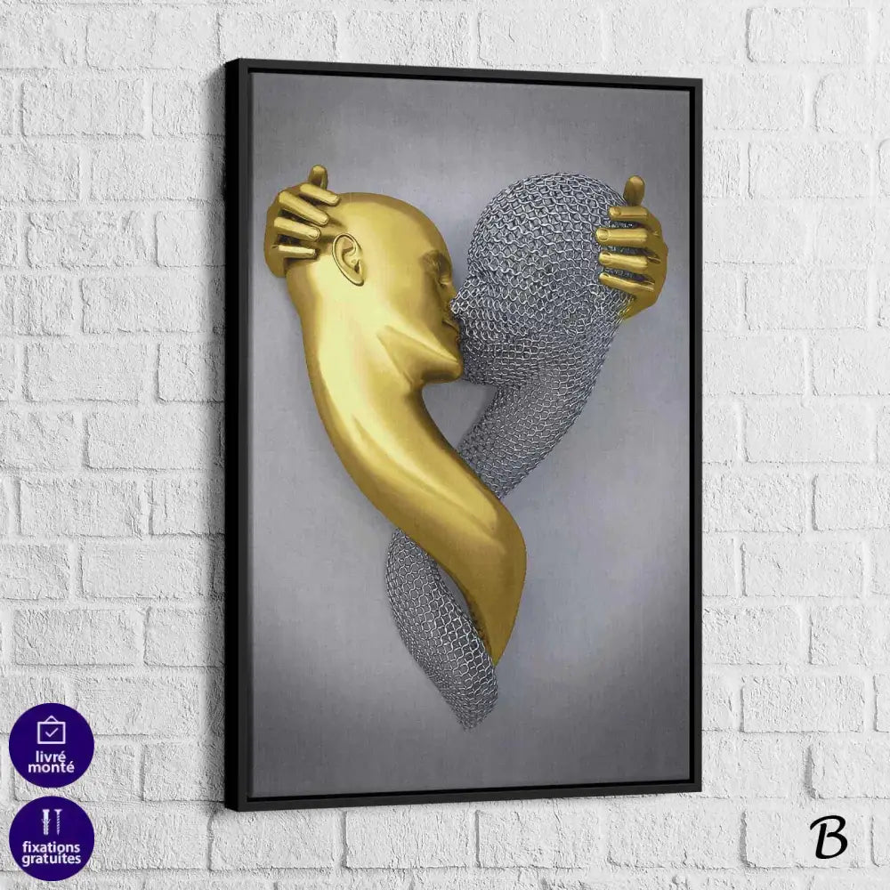 Tableau 3D Un Amour Gris et Or - Montableaudeco