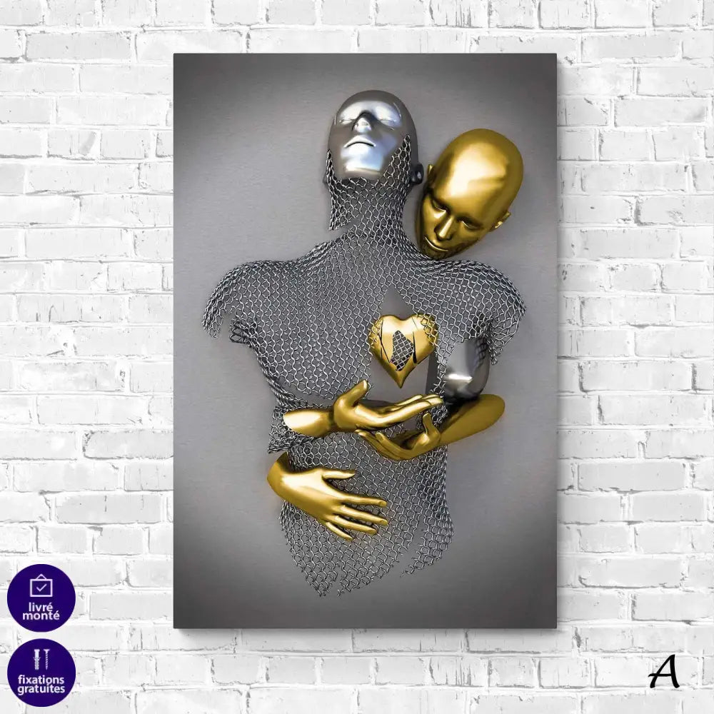 Tableau 3D Un Amour Gris et Or - Montableaudeco