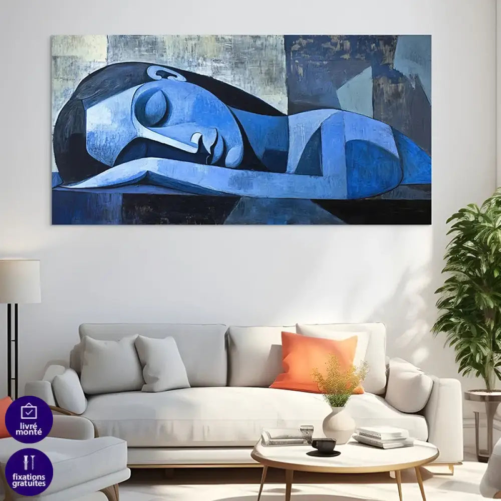 Tableau abstrait bleu – ambiance zen pour chambre, art moderne