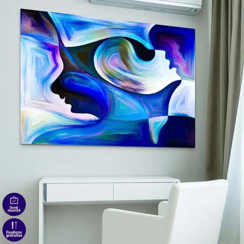 Tableau Abstrait Bleu Visage - Montableaudeco