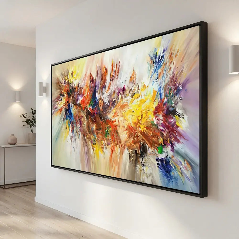 Tableau Abstrait Explosion - 50x100cm / Cadre noir - Tableau Abstrait