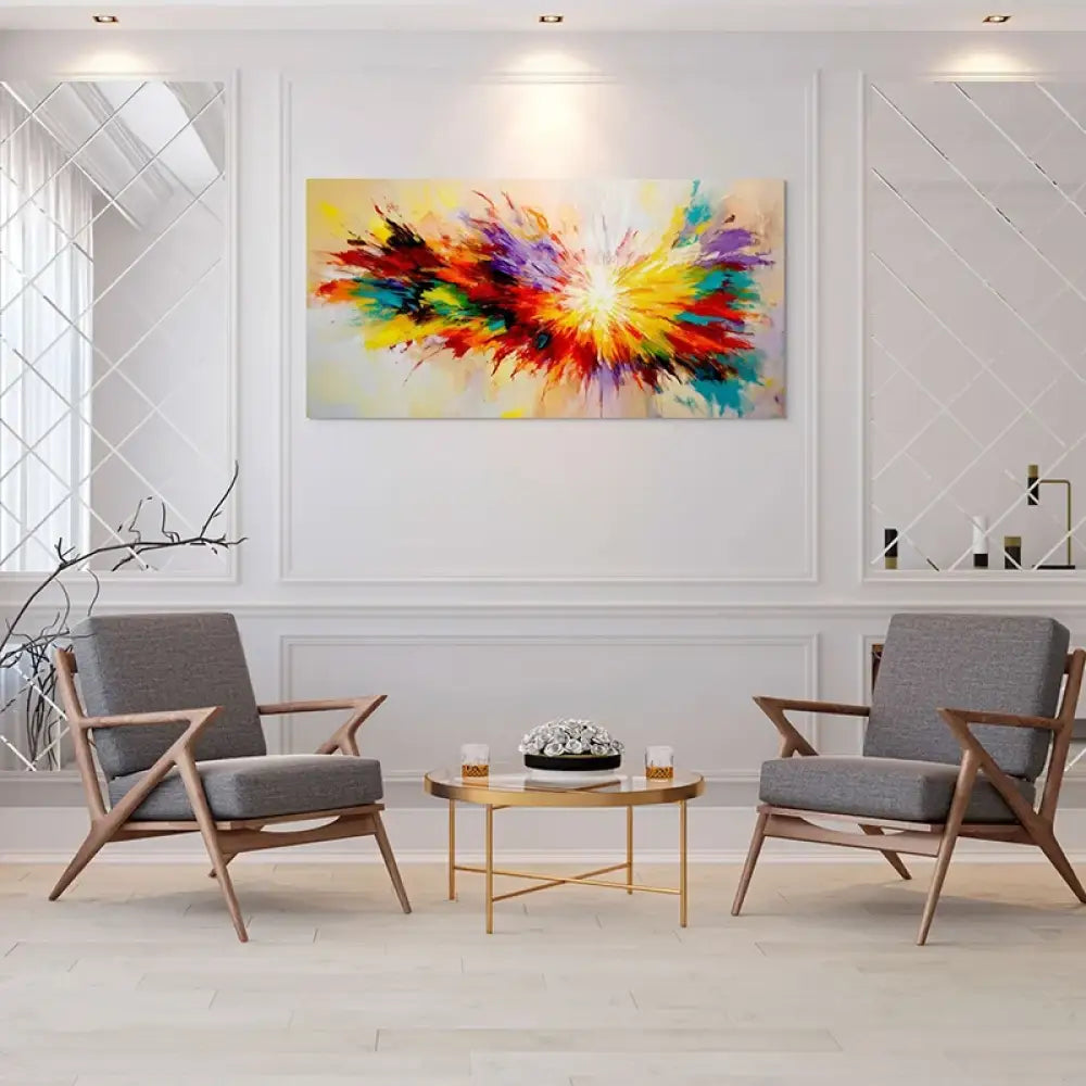 Tableau abstrait contemporain lumineux avec effet peinture au couteau