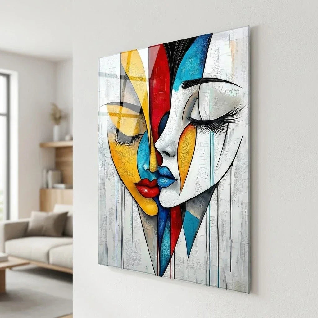 Acrylic Glass Print wall art intertwined faces modern effect
