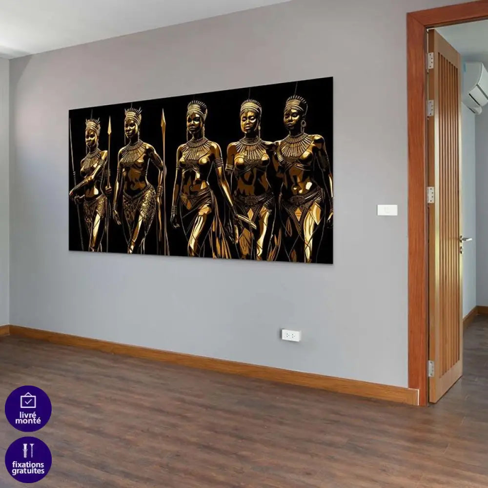 Tableau Afrique La Tribu Guerrière Or - Montableaudeco