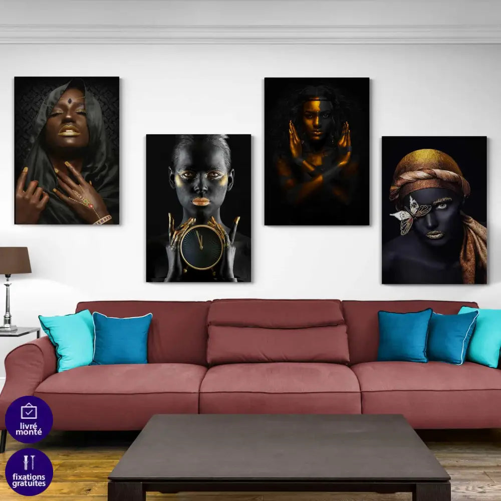 Tableau Afrique Noir et Or Collections 6 Pièces - Montableaudeco