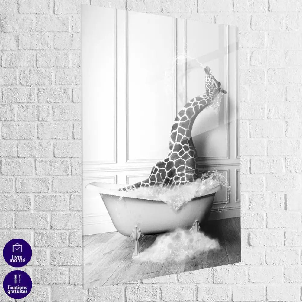 Tableau Animaux Le Bain de La Girafe et de L’Eléphant 40x60cm / Girafe / Plexiglas Tableau Animaux