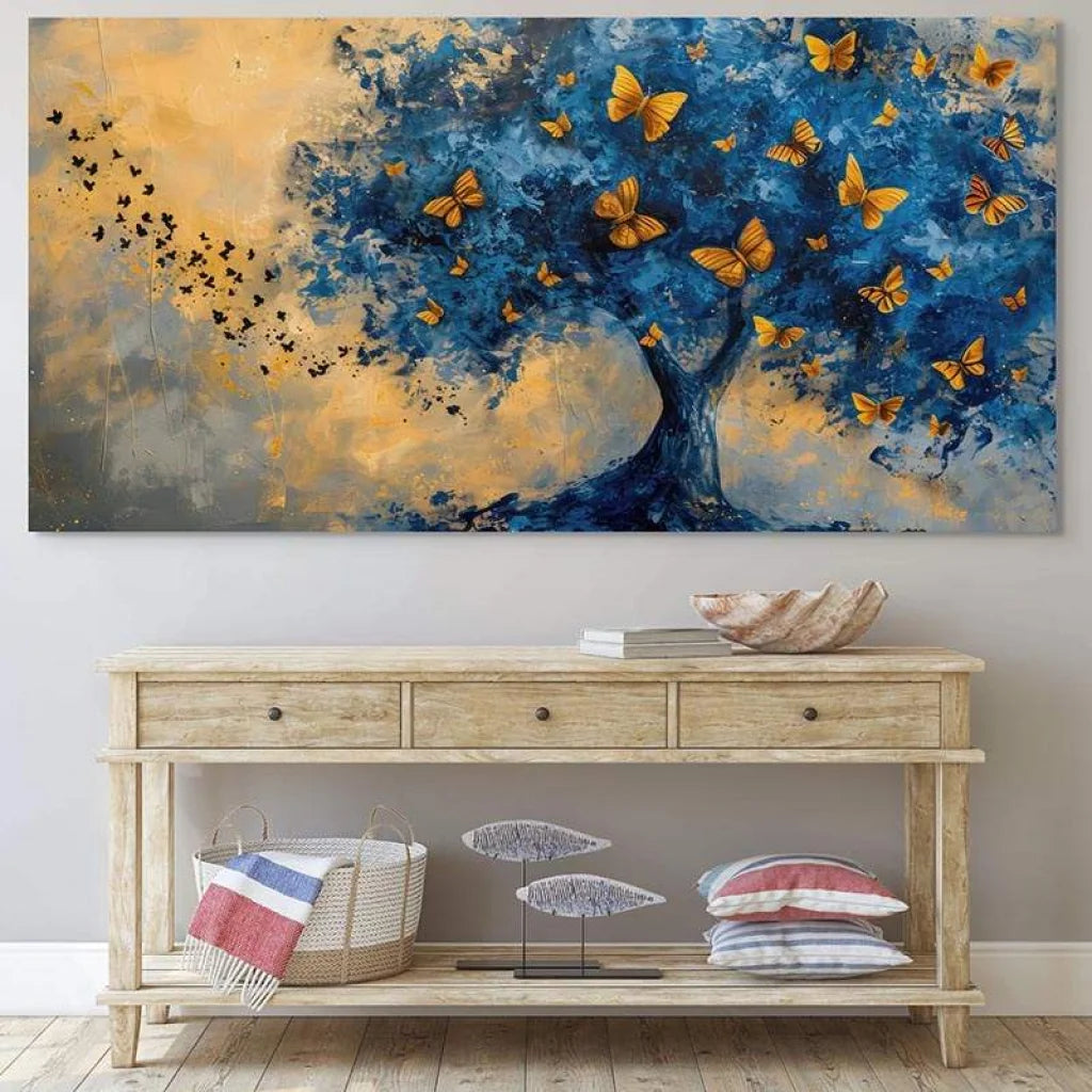 Tableau Arbre Bleu et Papillon Tableau Arbre