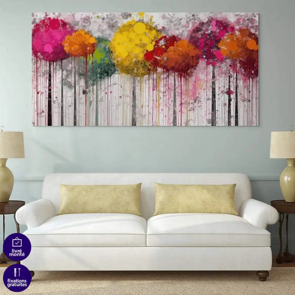 Tableau Arbre Forêt de Couleurs 40x80cm / Toile tendue sur châssis Tableau Arbre