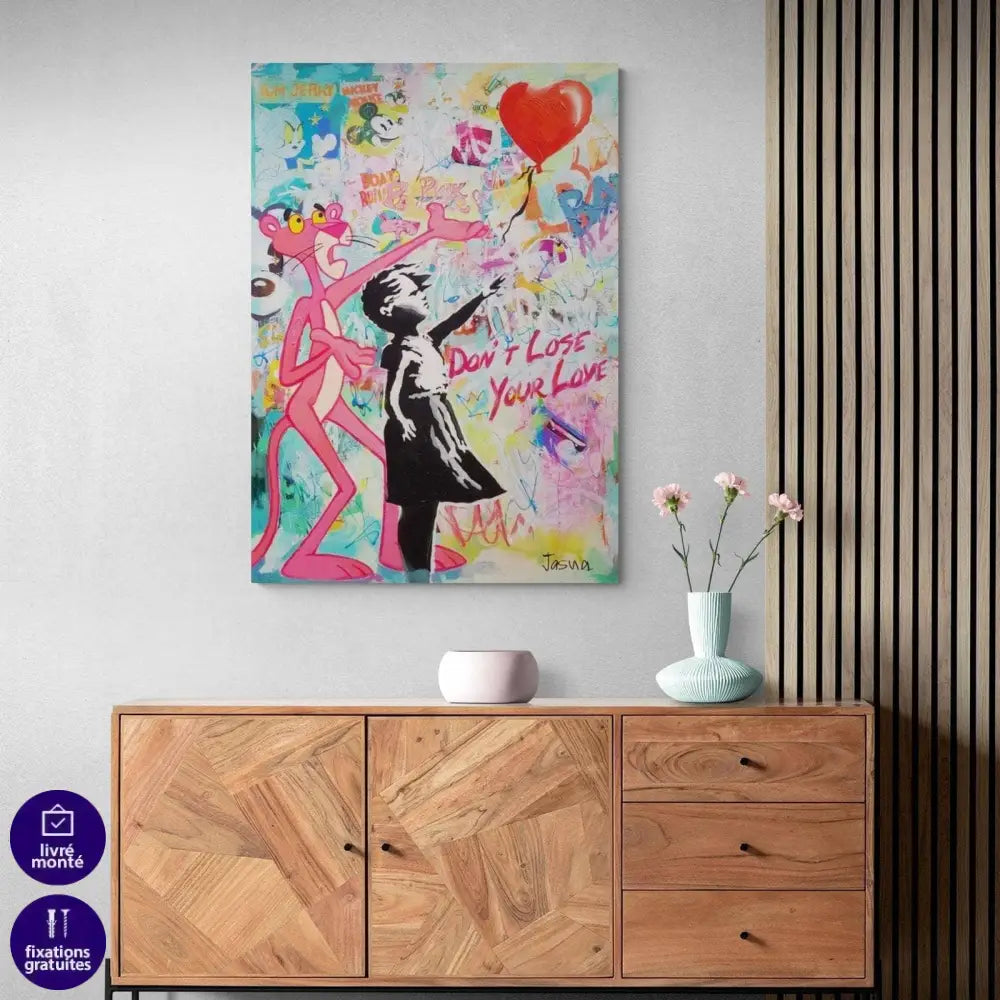 Tableau Banksy La fille au Ballon et La Panthère Rose - Montableaudeco