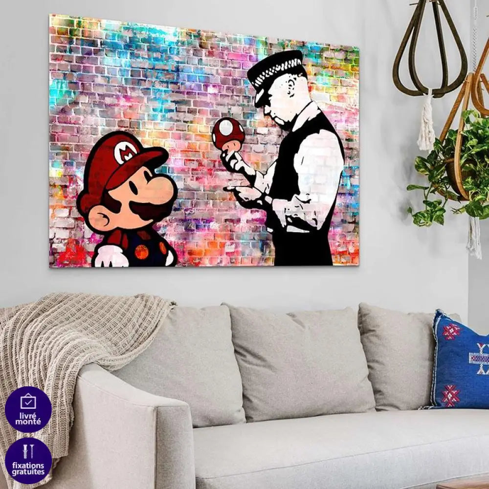 Tableau Banksy Mario et le policier - Montableaudeco