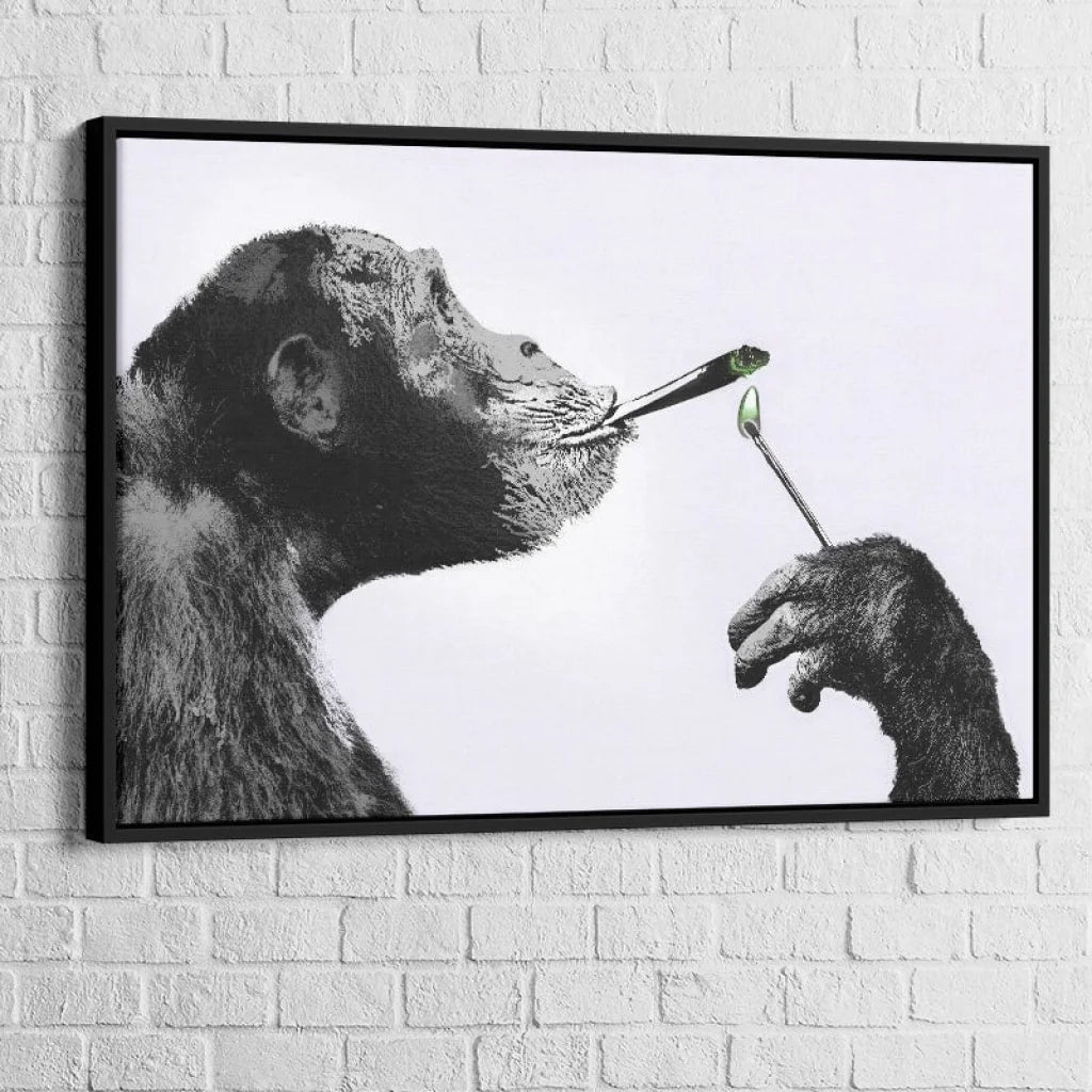 Tableau Banksy Monkey Smooking 40x60cm / Cadre Noir Tableau Banksy