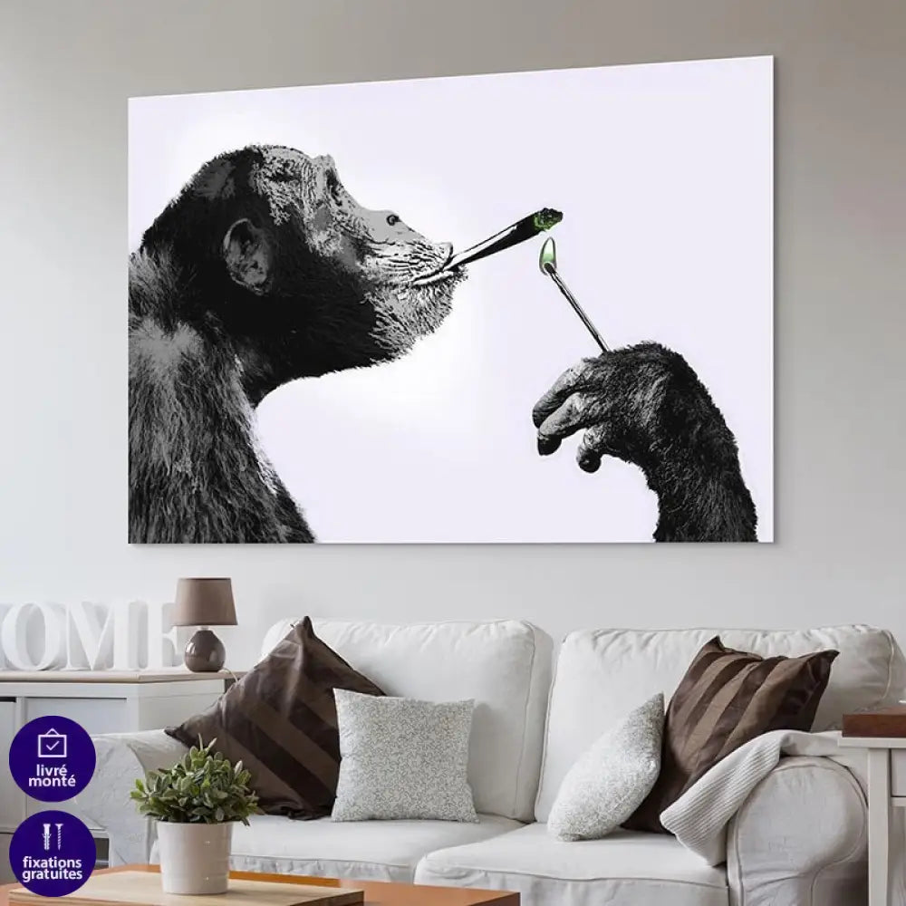 Tableau Banksy Monkey Smooking Tableau Banksy