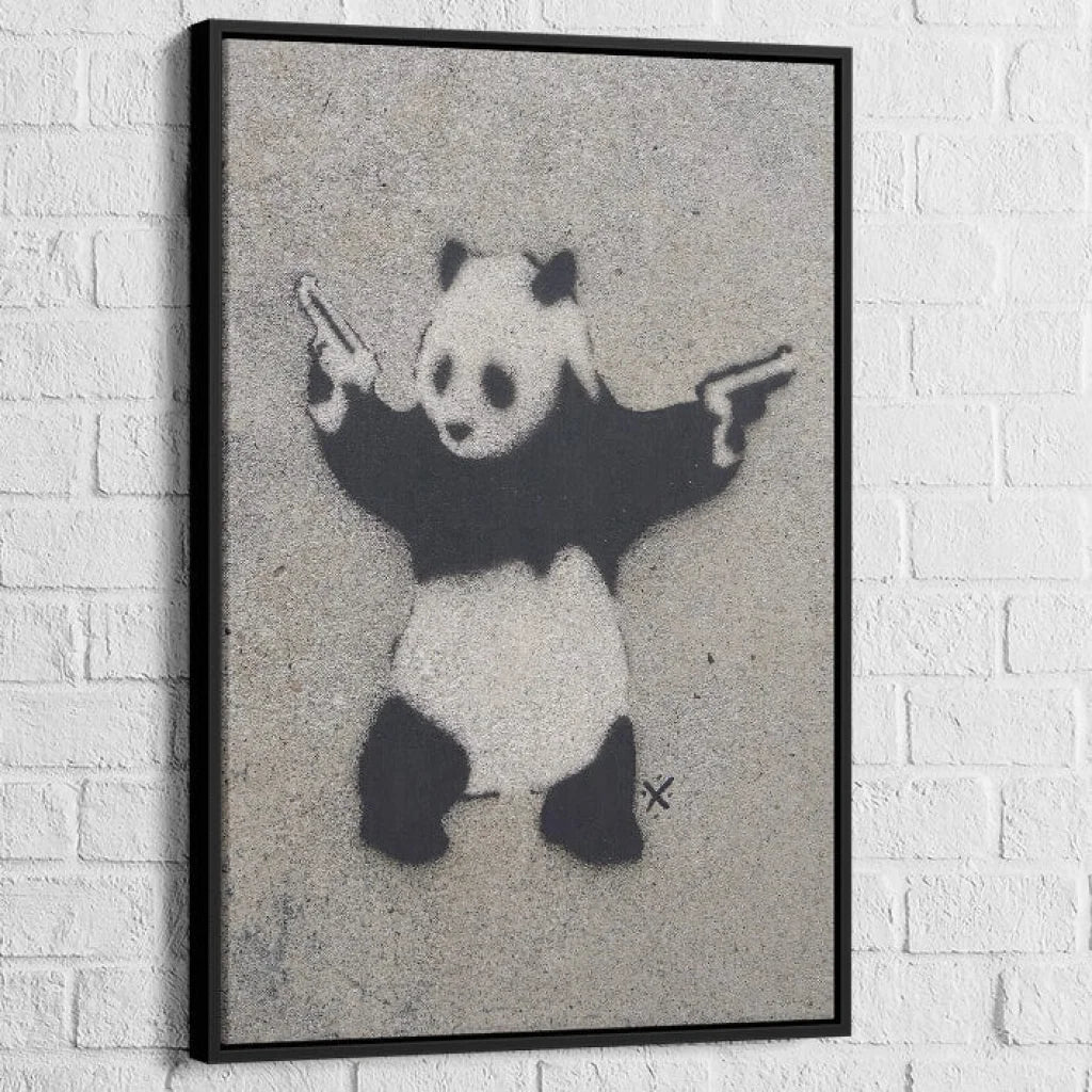 Tableau Banksy Panda With Guns 40x60cm / Cadre Noir Tableau Banksy