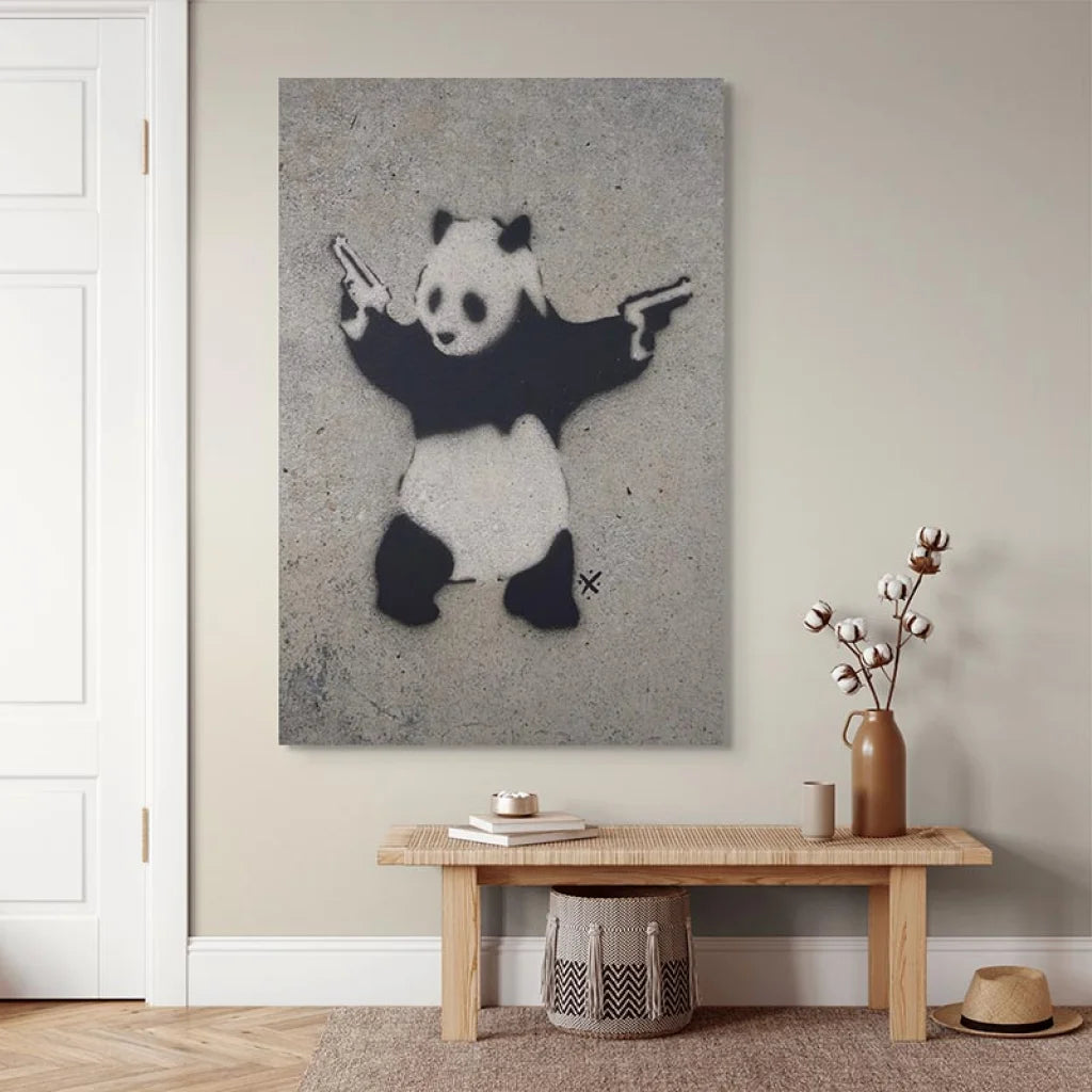 Tableau Banksy Panda With Guns 40x60cm / Toile tendue sur châssis Tableau Banksy