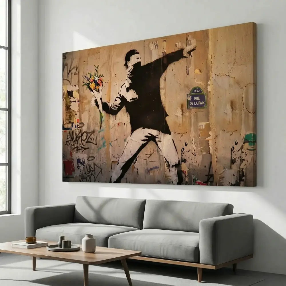 tableau street art rage the flower thrower pour bureau moderne