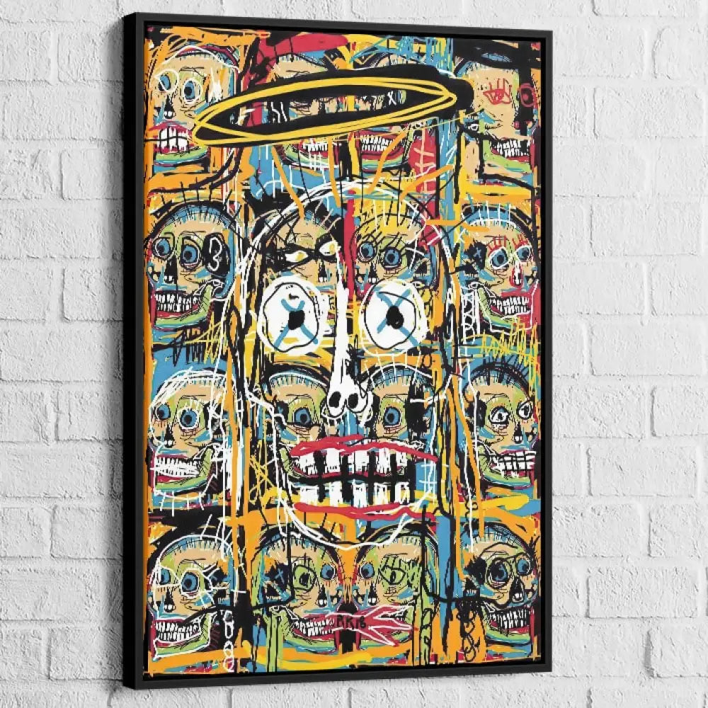 Tableau Basquiat Chaos des Crânes Célestes 40x60cm / Cadre Noir Tableau Basquiat