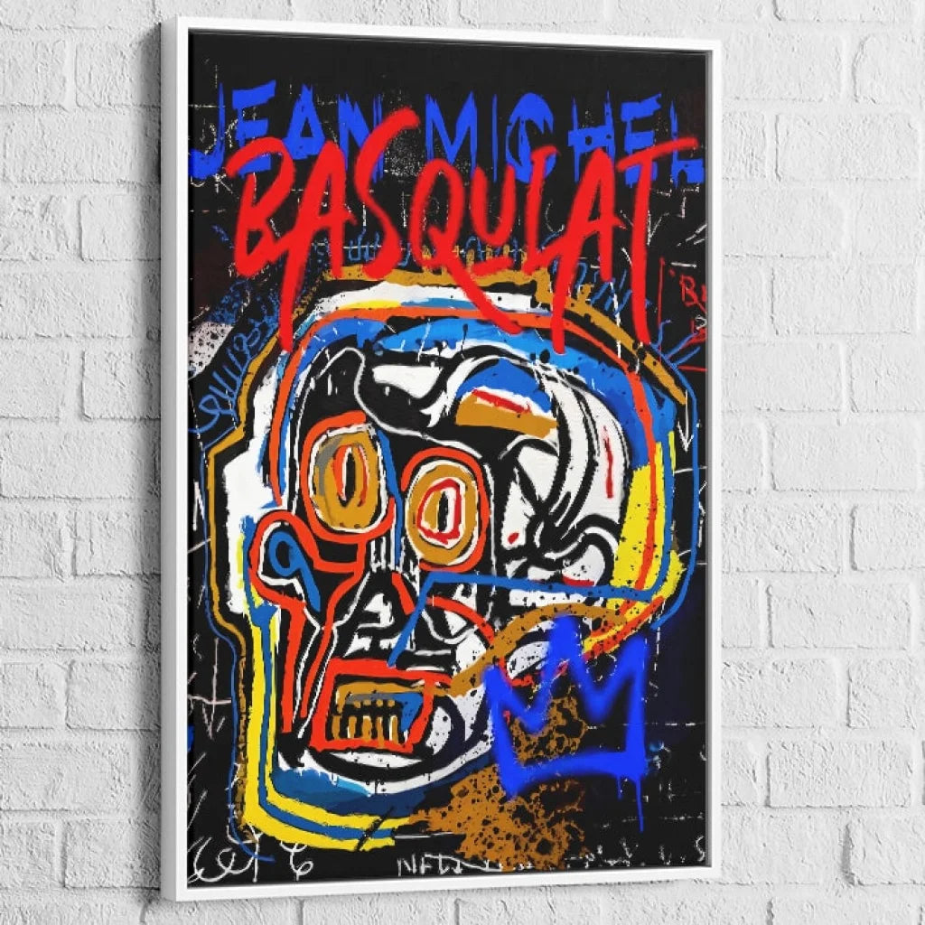 Tableau Basquiat Dualité Urbaine 40x60cm / Cadre Blanc / B Tableau Basquiat