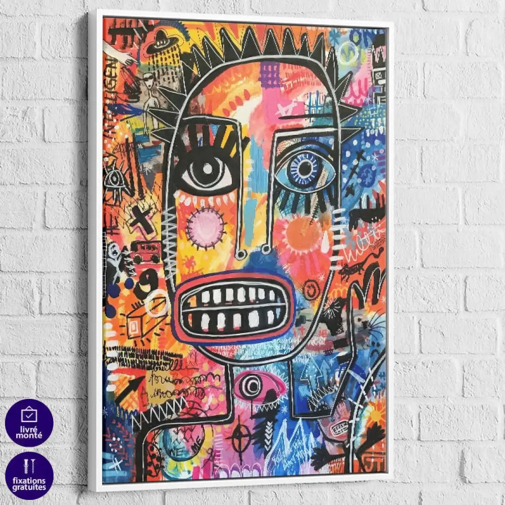 tableau basquiat urban mask avec cadre blanc