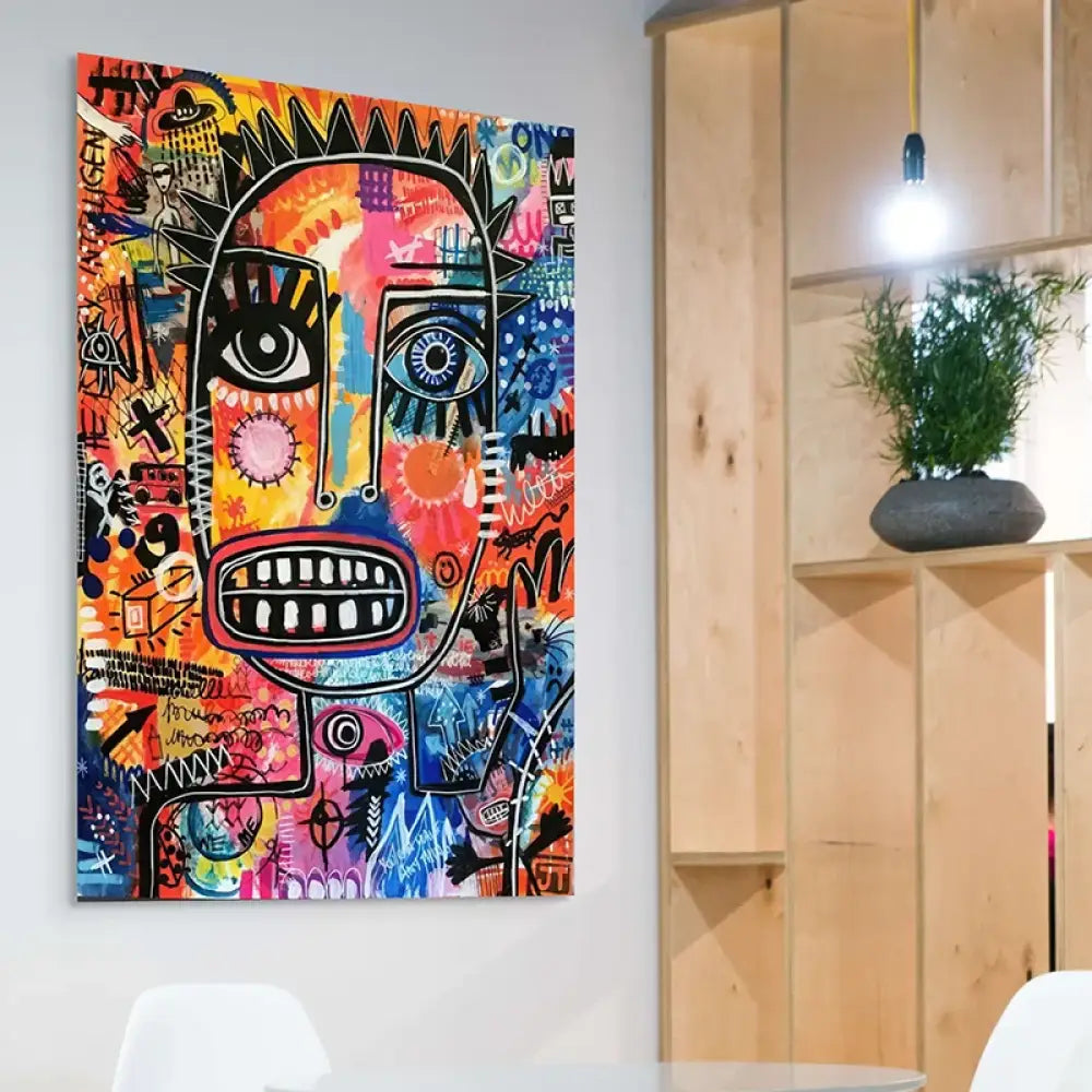 tableau graffiti basquiat lignes noires symboles croix chiffres