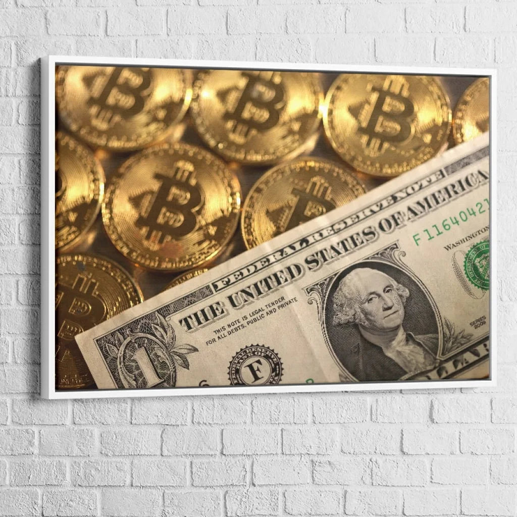 Tableau Bit Coin Dollar 40x60cm / Cadre Blanc Tableau Fleur