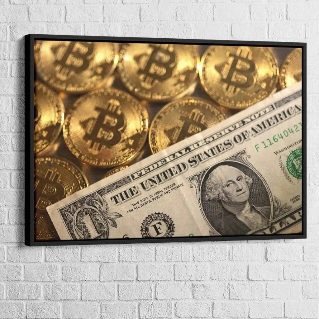 Tableau Bit Coin Dollar 40x60cm / Cadre Noir Tableau Fleur