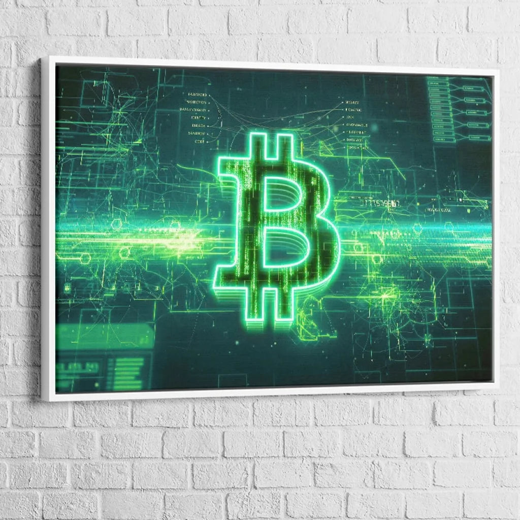 Tableau Bit Coin Electronics 40x60cm / Cadre Blanc Tableau Street Art