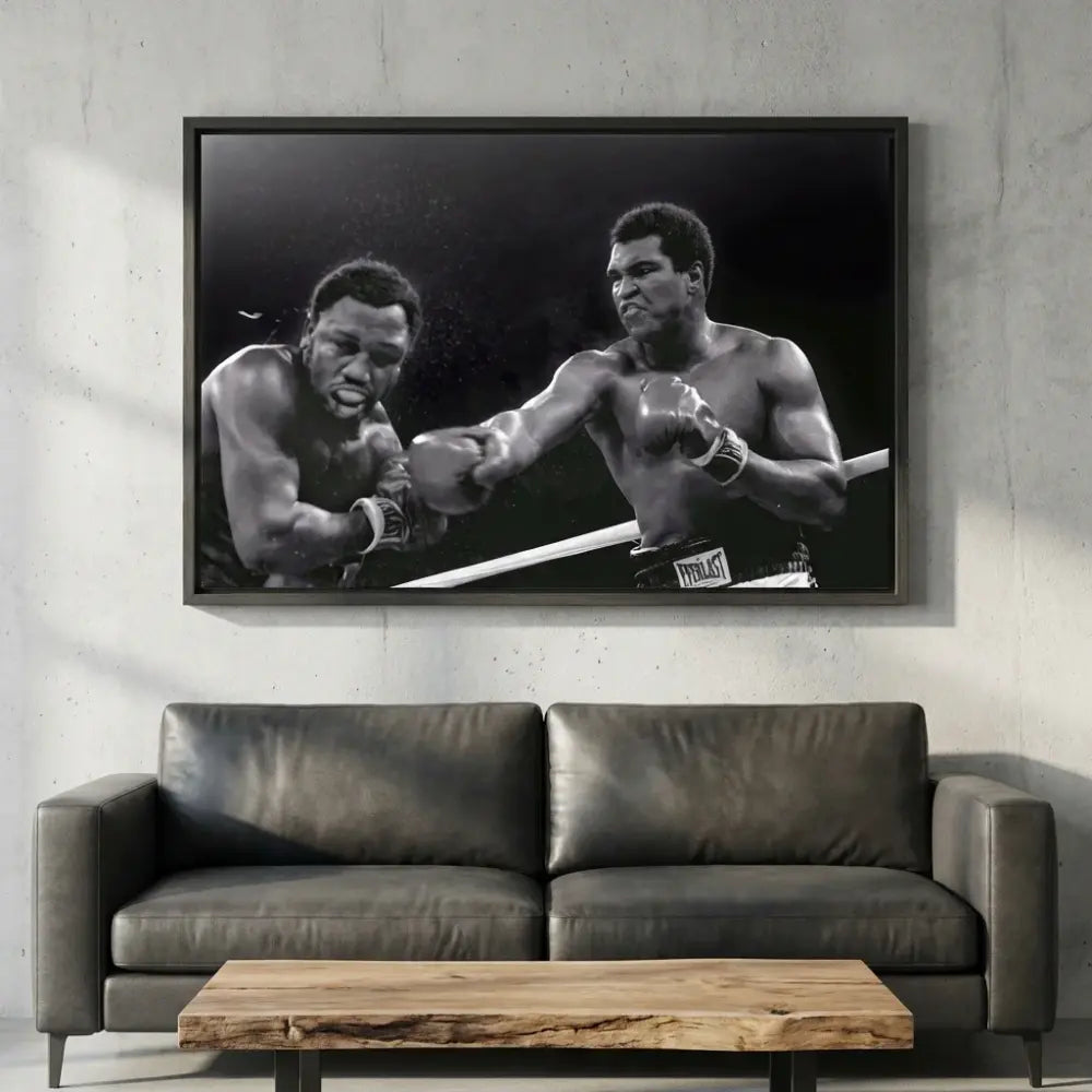 Tableau boxe cadre flottant noir, décoration murale sportive