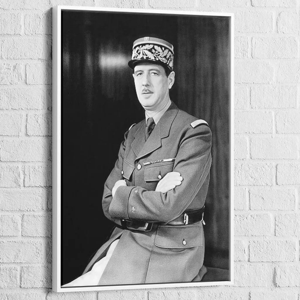 Tableau Charles de Gaulle 40x60cm / Cadre Blanc Tableau vintage