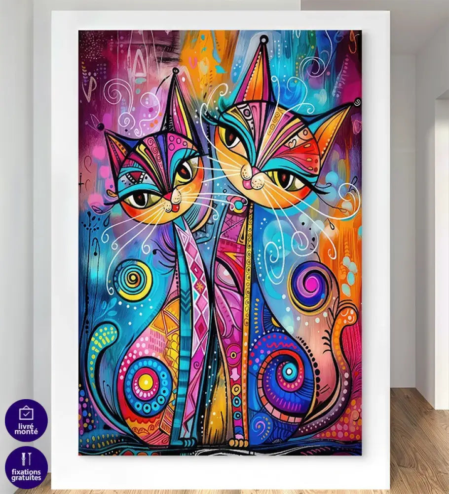tableau chat coloré style moderne et géométrique