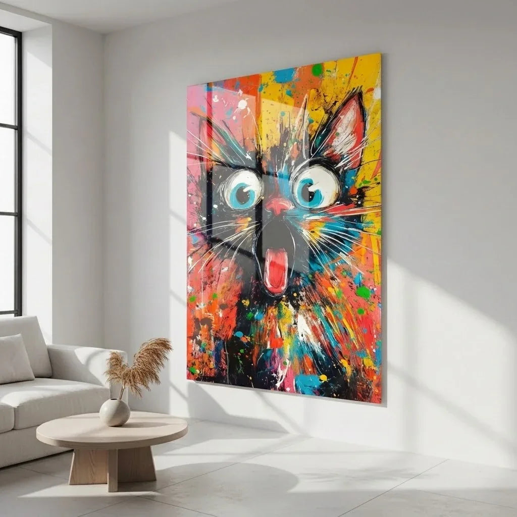Tableau chat pop art coloré aux yeux bleus style street art