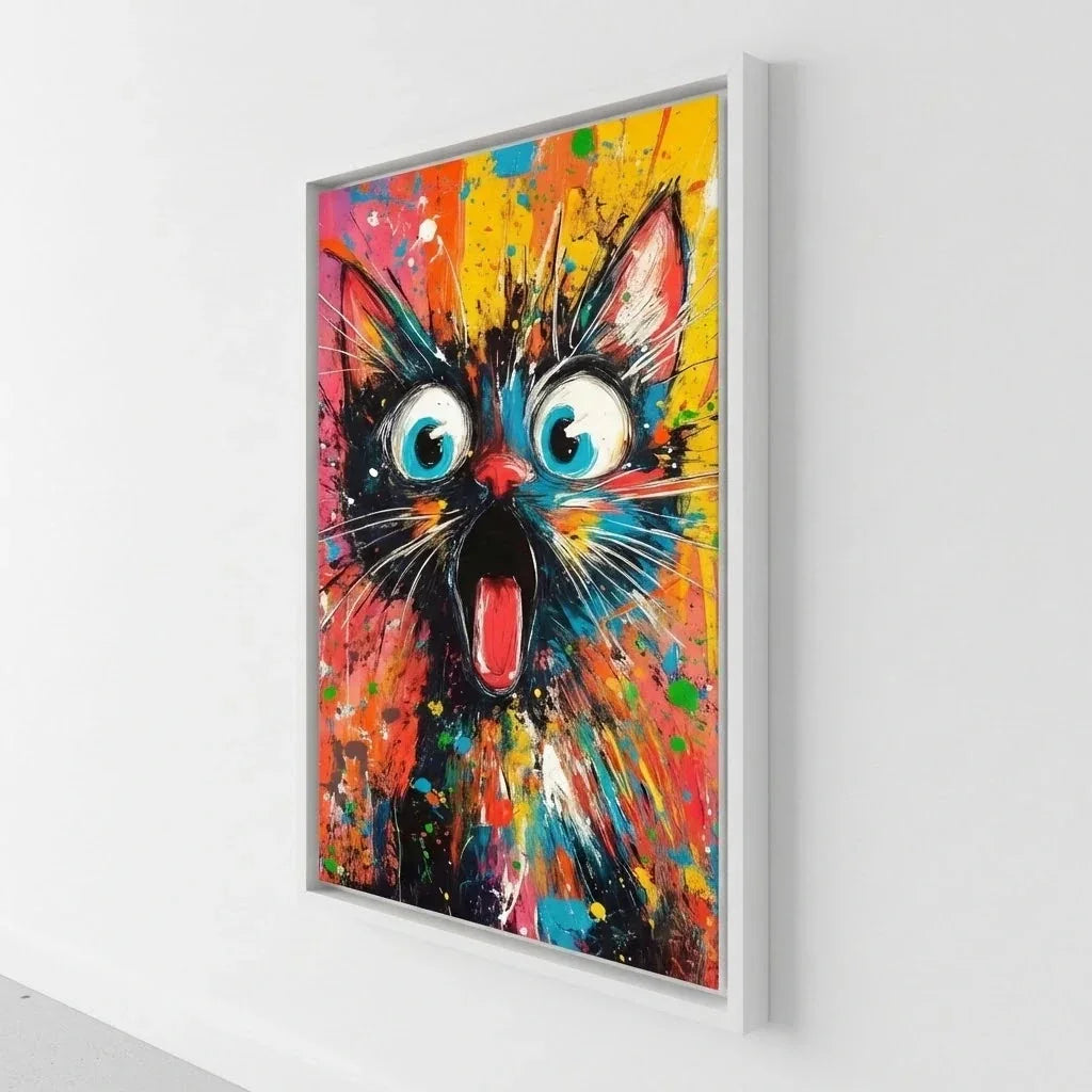 Cadre flottant blanc tableau chat pop art déco design