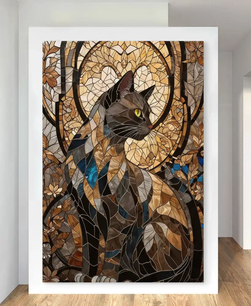 Œuvre murale féline avec effet mosaïque colorée