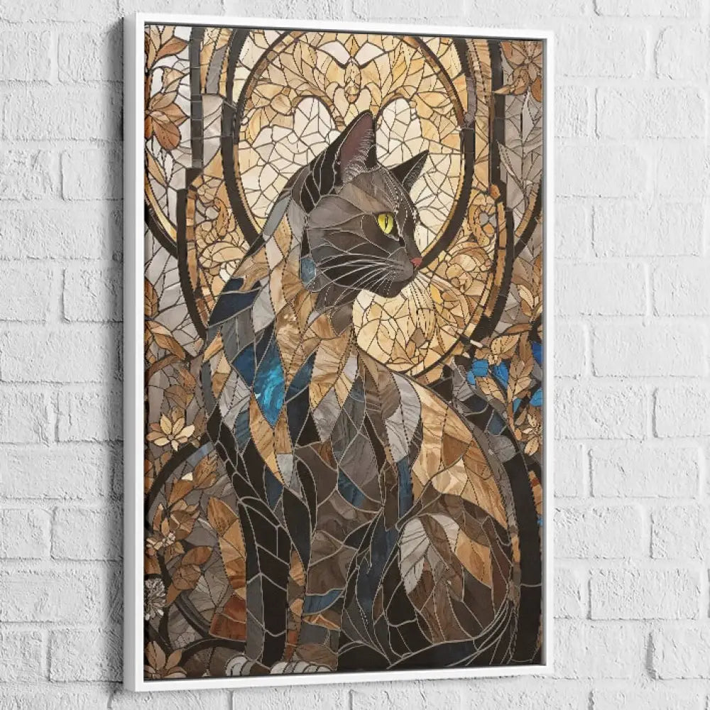 Illustration artistique chat majestueux style verrière