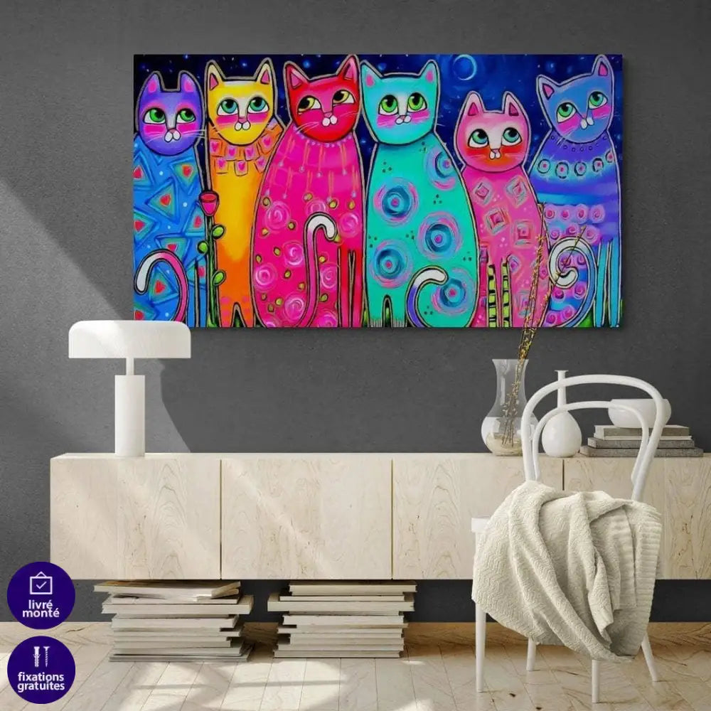 Tableau Chat Multi Couleur - Montableaudeco