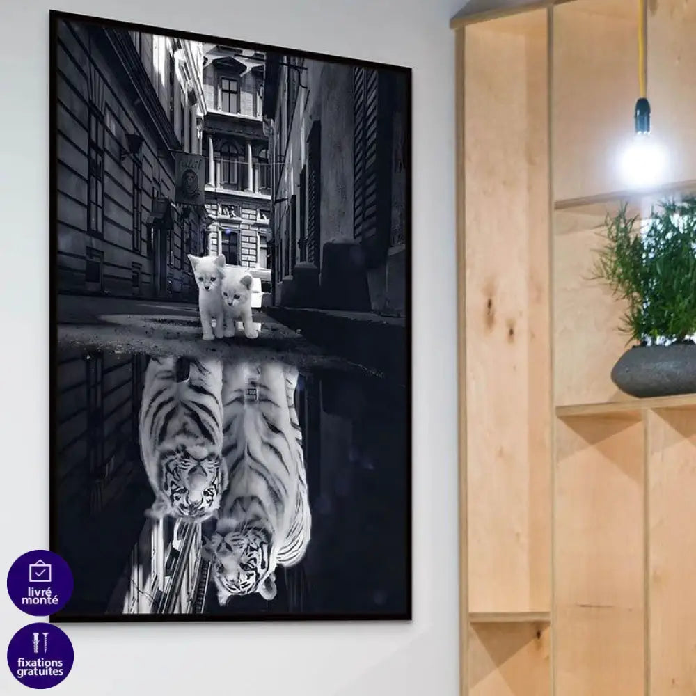 Tableau Chat Noir et blanc Le Tigre - Montableaudeco